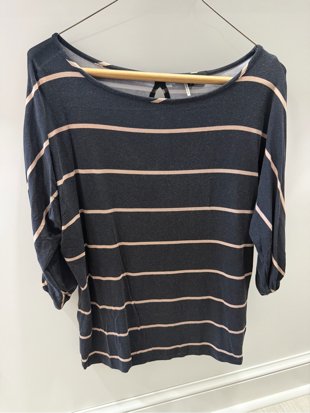 Tart Navy Blue Long Sleeve Top with Light Pink Stripes